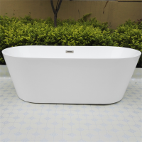 Freestanding Bathtub 100% Acrylic BathTub  High Glossy White with Brushed Nickel Overflow NO Faucet 59"