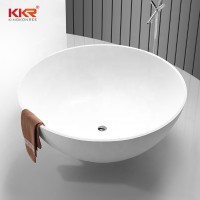 KKR Round Stone Bathtub Solid Surface  Acrylic Resin Matt White Freestanding Tub