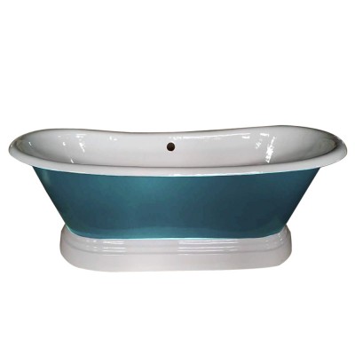 tradition porcelain 1800mm slipper cast iron bathtub in blue exterior paint with white plinth